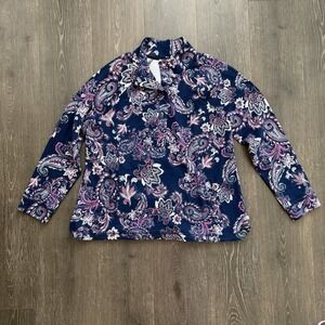 T by Talbots Womens Pullover XL Blue Pink Paisley UPF 50 Cotton Blend Preppy